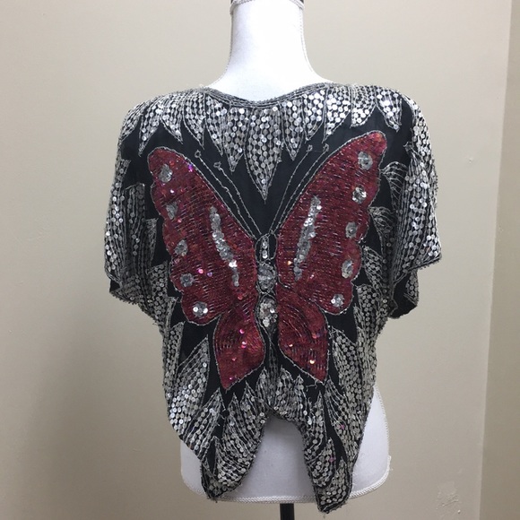 Vintage Butterfly Sequin Beaded Top - Picture 3 of 8